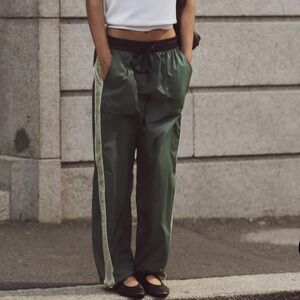 Zara Women's Green Pants With Side Stripe